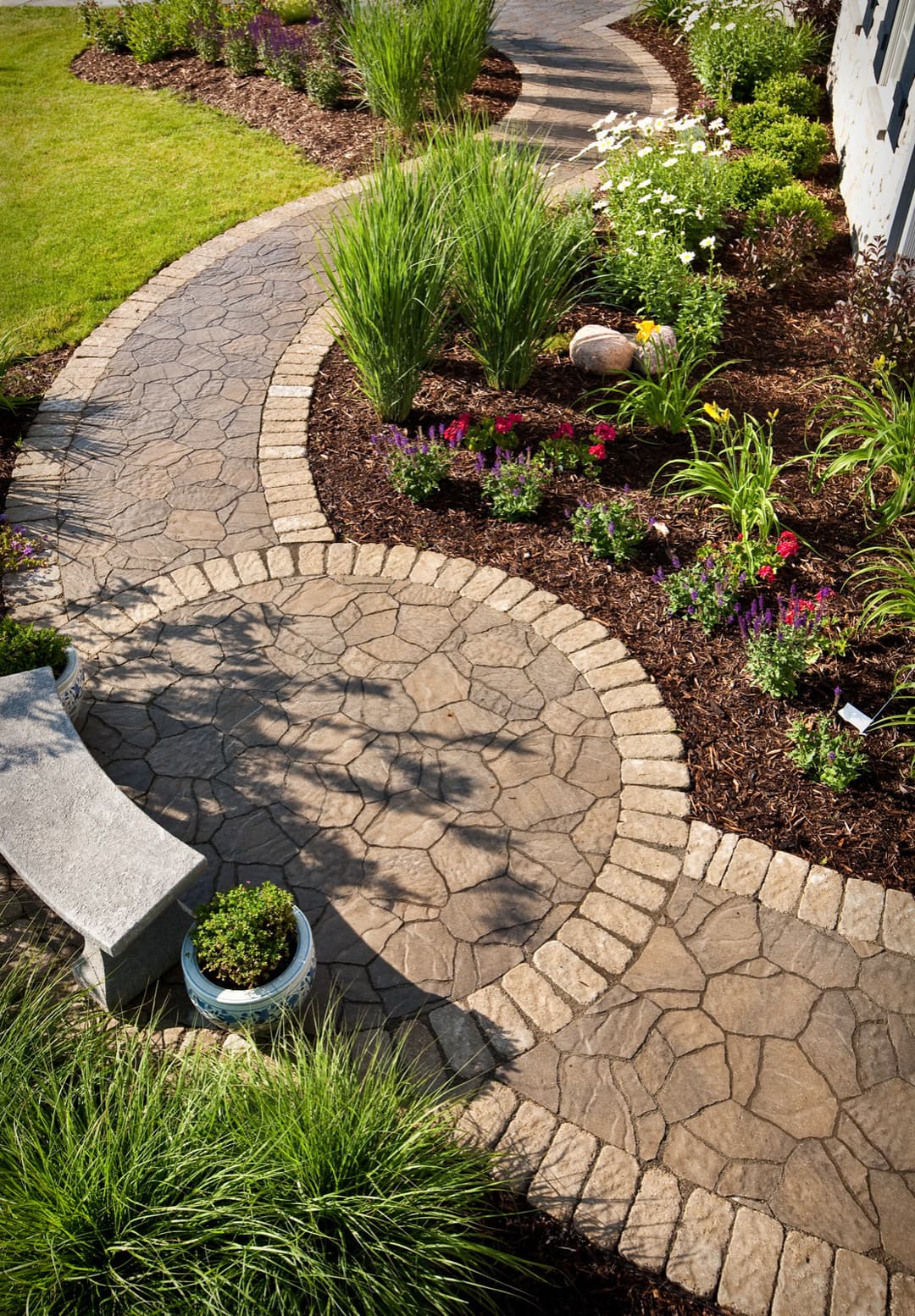 Clean concrete walkway and sidewalk after professional pressure washing